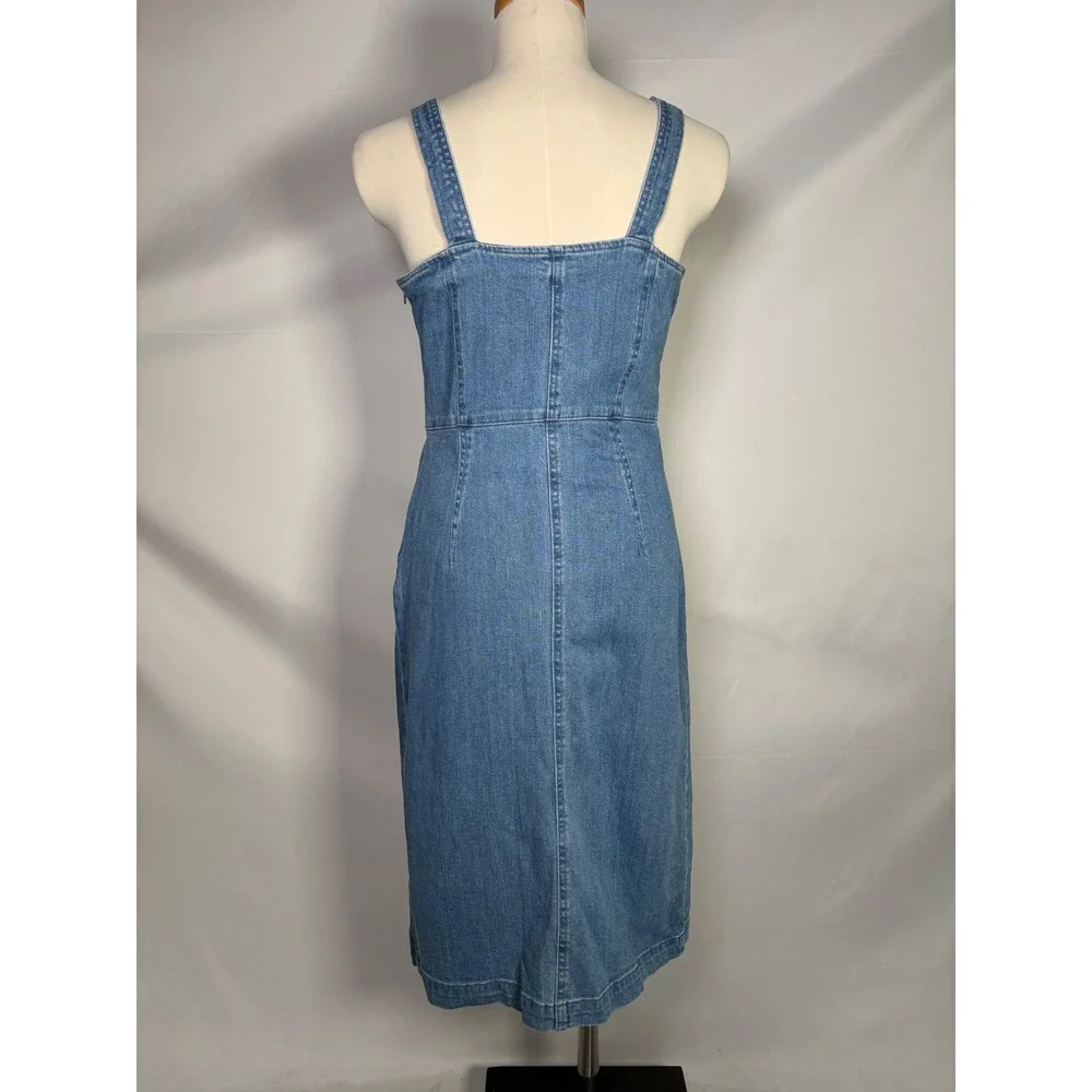 Vero Moda VMJULIA Denim Dress Blue Asymmetrical Button Front Slit Sheath Small